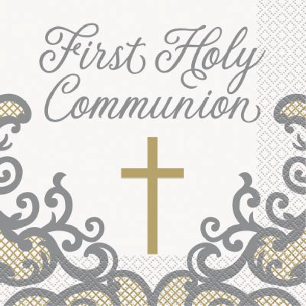 Gold & Silver First Holy Communion Napkins 16pk