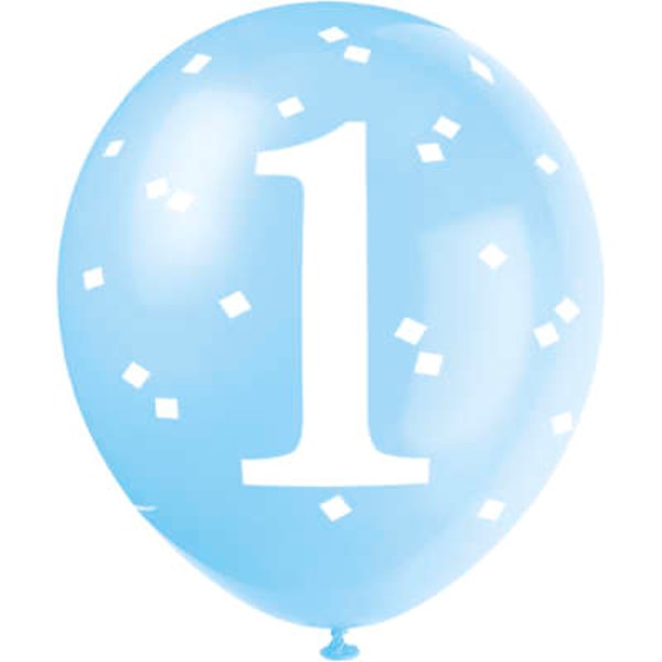 Blue Gingham 1st Birthday 12" Latex Balloons 5pk