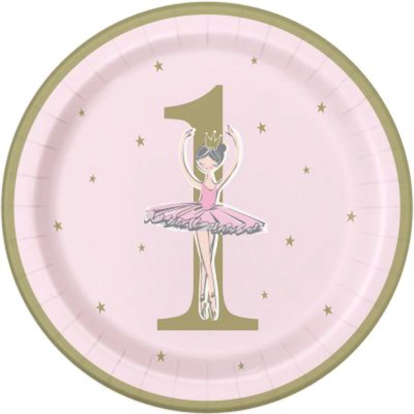Ballerina 1st Birthday 9" Round Plates 8pk