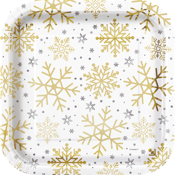 Christmas Foil Stamped Snowflake 9" Plates 8pk