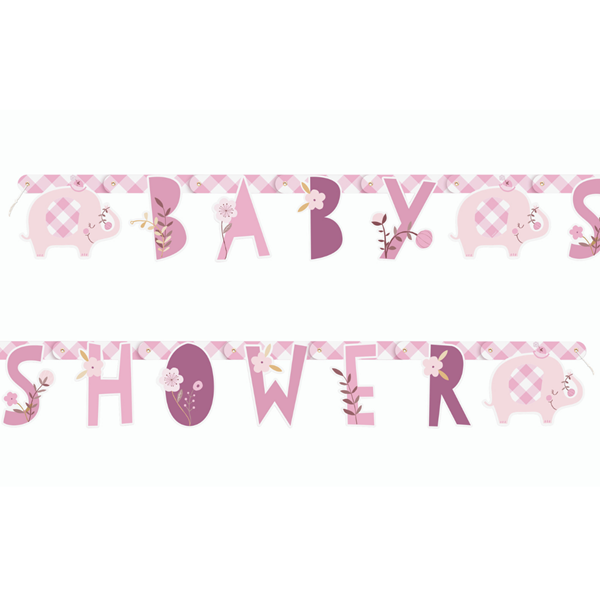 Pink Elephant Baby Shower 1.6m Letter Banner