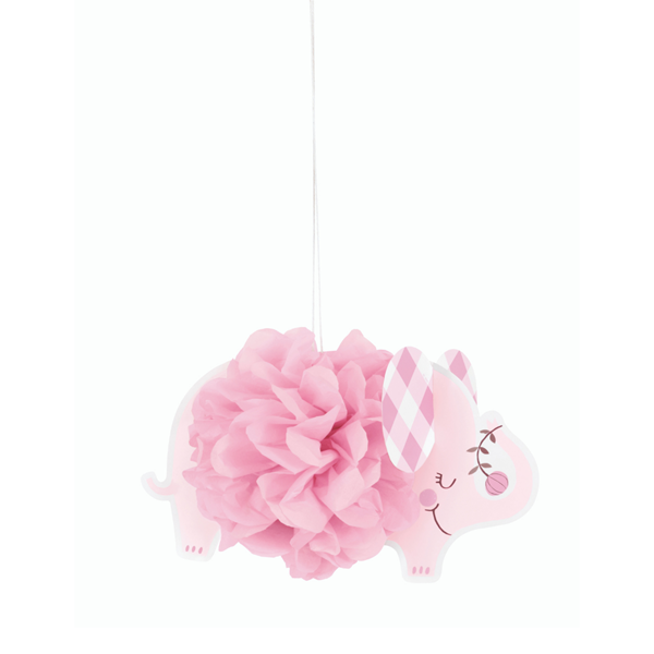 Pink Baby Elephant 9" Pom Pom Hanging Decorations 3pk