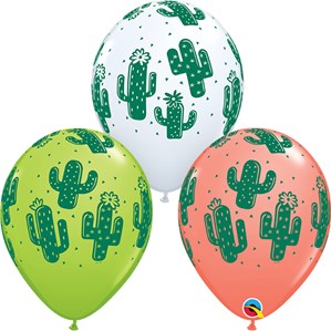 White, Coral & Green Cactus Latex Balloons 25pk