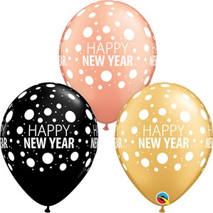 Happy New Year Rose Gold,Black & Gold 11" Latex Balloons 25pk
