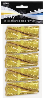Gold Holographic Cone Poppers 10pk