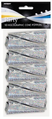 Silver Holographic Cone Poppers 10pk