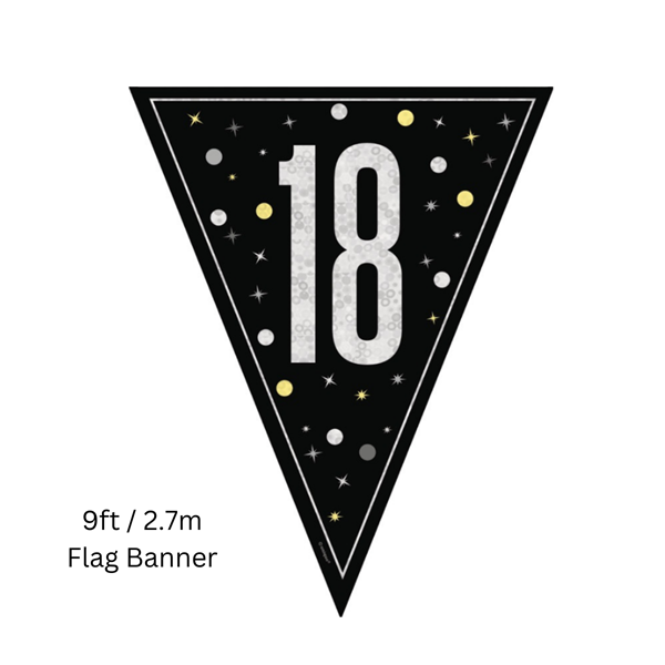 NEW Black Glitz Age 18 Prismatic Foil Flag Banner 9ft