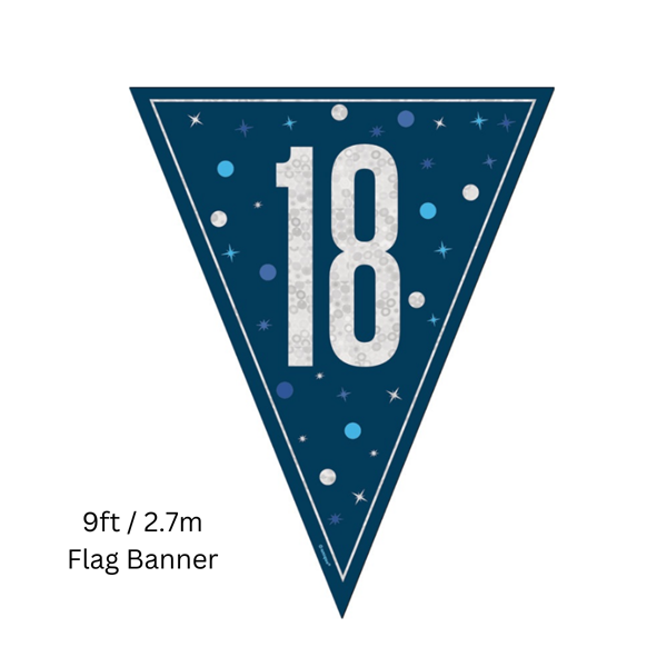 NEW Blue Glitz Age 18 Prismatic Foil Flag Banner 9ft