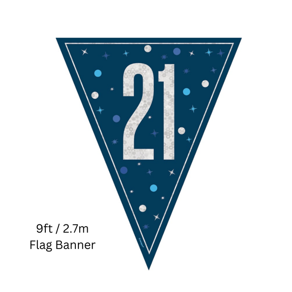 NEW Blue Glitz Age 21 Prismatic Foil Flag Banner 9ft