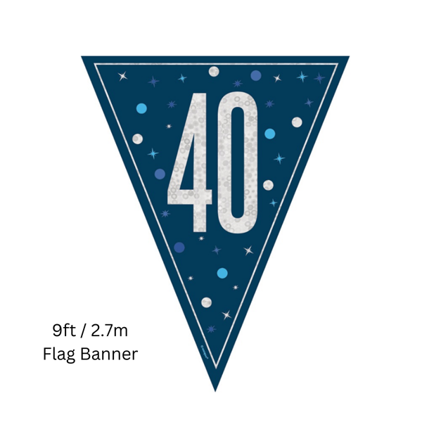 NEW Blue Glitz Age 40 Prismatic Foil Flag Banner 9ft