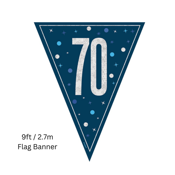 NEW Blue Glitz Age 70 Prismatic Foil Flag Banner 9ft