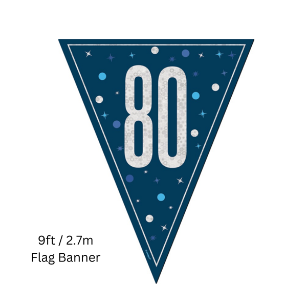 NEW Blue Glitz Age 80 Prismatic Foil Flag Banner 9ft