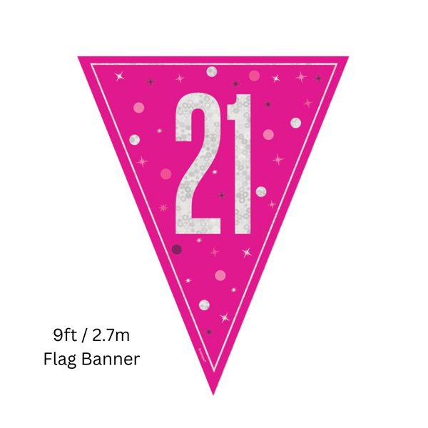 NEW Pink Glitz Age 21 Prismatic Foil Flag Banner 9ft