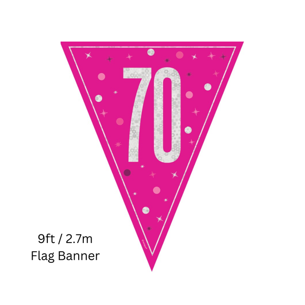 NEW Pink Glitz Age 70 Prismatic Foil Flag Banner 9ft