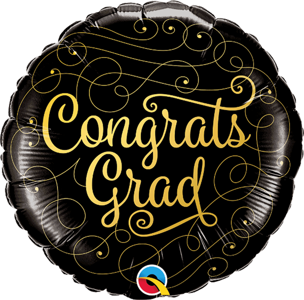 Congrats Grad Gold Script 18" Black Foil Balloon