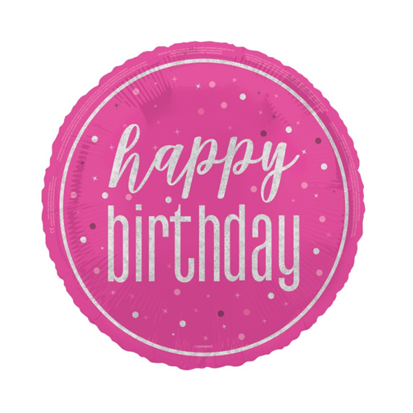 NEW Pink Glitz Happy Birthday Prismatic 18" Foil Balloon