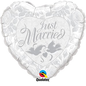 36" Heart Shaped Just Married Foil Balloon
