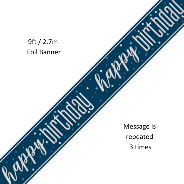 NEW Blue Glitz Happy Birthday Prismatic Foil Banner 9ft