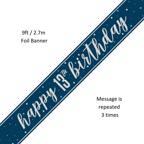 NEW Blue Glitz Happy 13th Birthday Prismatic Foil Banner 9ft