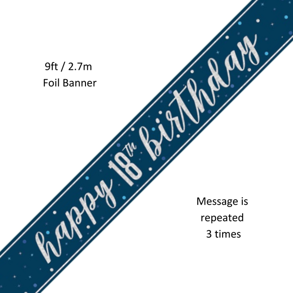 NEW Blue Glitz Happy 18th Birthday Prismatic Foil Banner 9ft