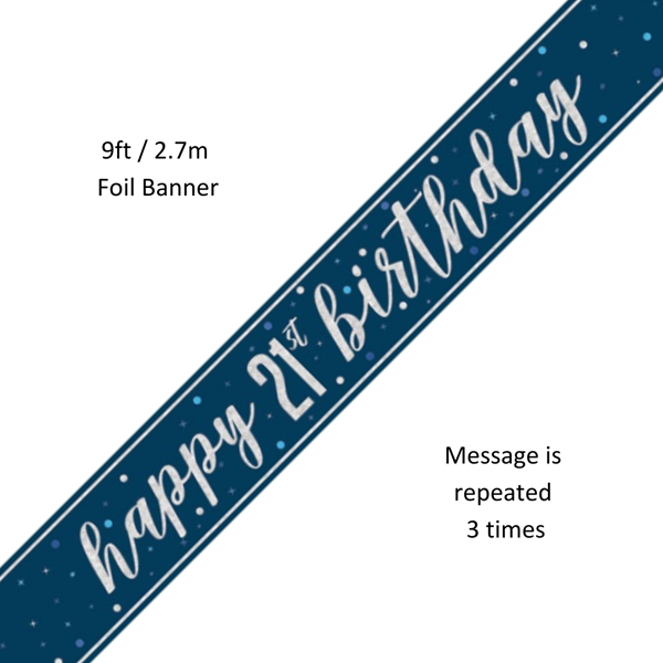 NEW Blue Glitz Happy 21st Birthday Prismatic Foil Banner 9ft