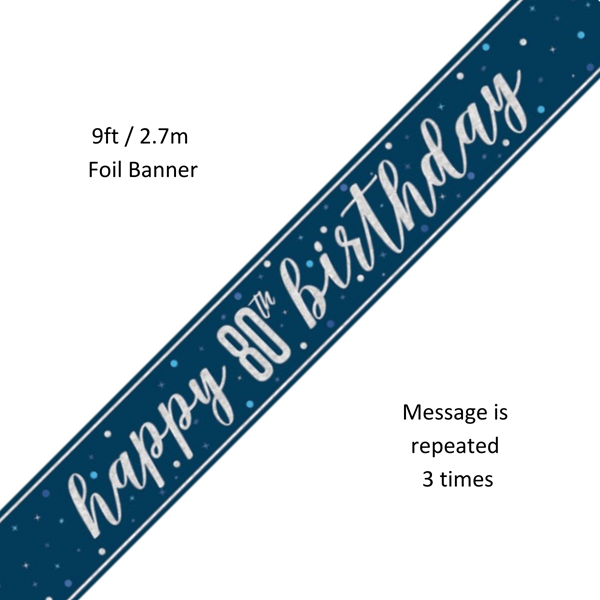 NEW Blue Glitz Happy 80th Birthday Prismatic Foil Banner 9ft