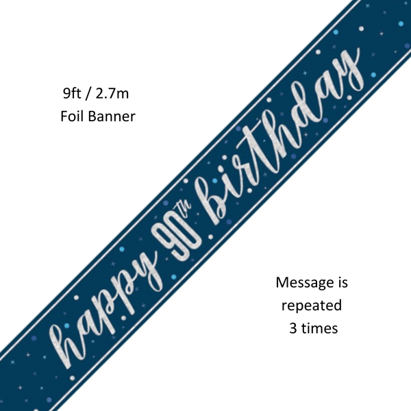 NEW Blue Glitz Happy 90th Birthday Prismatic Foil Banner 9ft