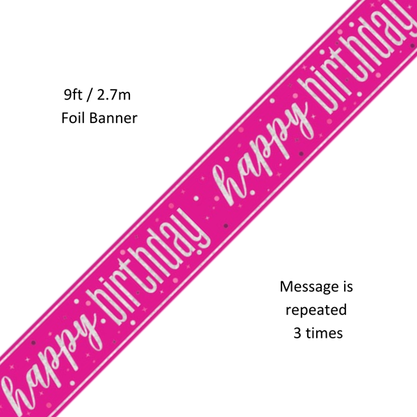 NEW Pink Glitz Happy Birthday Prismatic Foil Banner 9ft