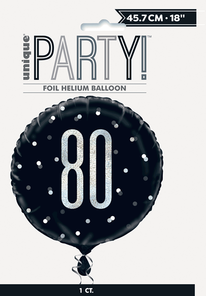 Black Glitz 80th Birthday Prismatic 18" Foil Balloon