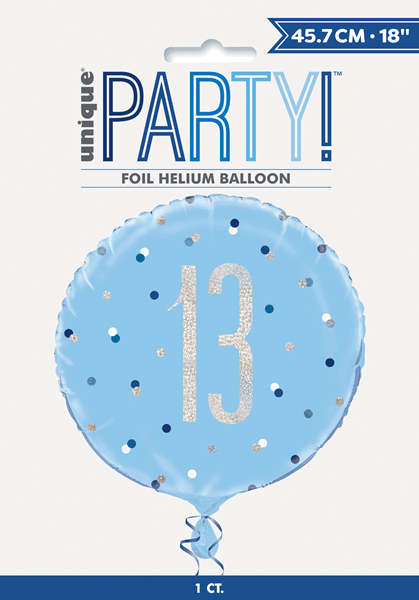 Blue Glitz 13th Birthday Prismatic Foil 18" Balloon