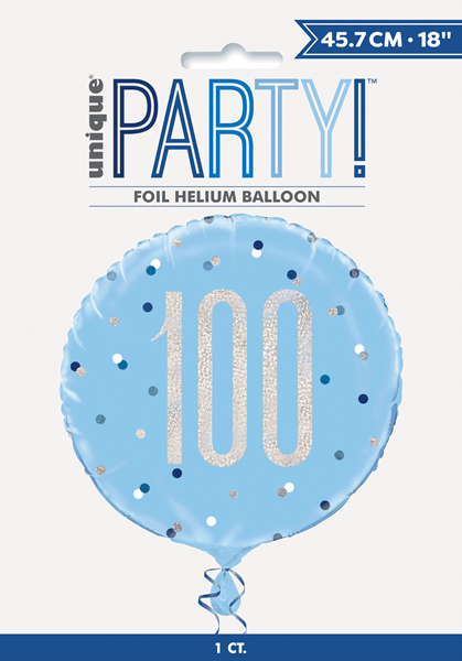 Blue Glitz 100th Birthday Prismatic Foil 18" Balloon