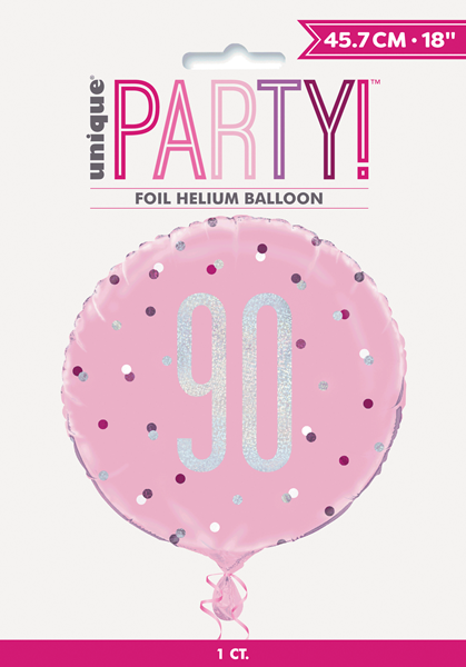 Pink Glitz 90th Birthday Prismatic 18" Foil Balloon