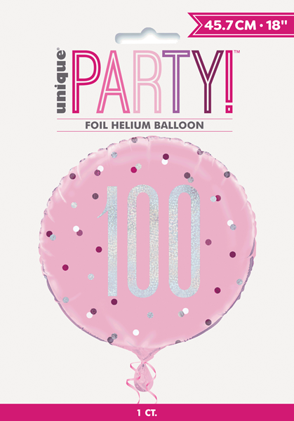 Pink Glitz 100th Birthday Prismatic 18" Foil Balloon