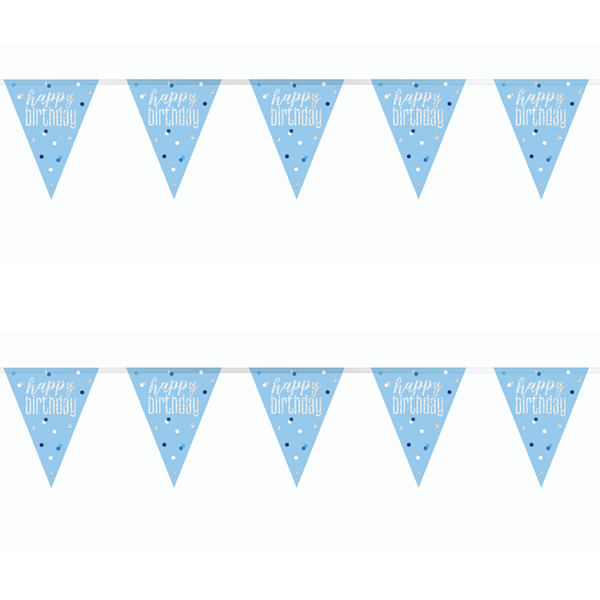 Blue Glitz Happy Birthday Foil Flag Banner 9ft