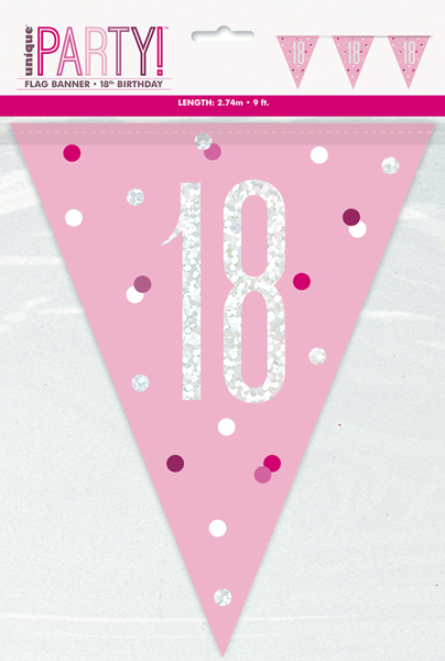 Pink Glitz 18th Birthday Foil Flag Banner 9ft