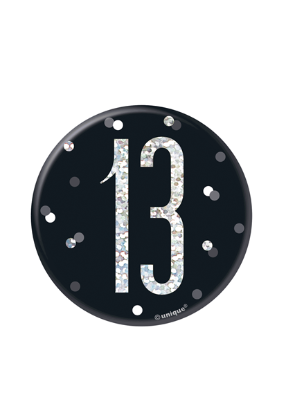 Black Glitz 13th Birthday 3" Badge