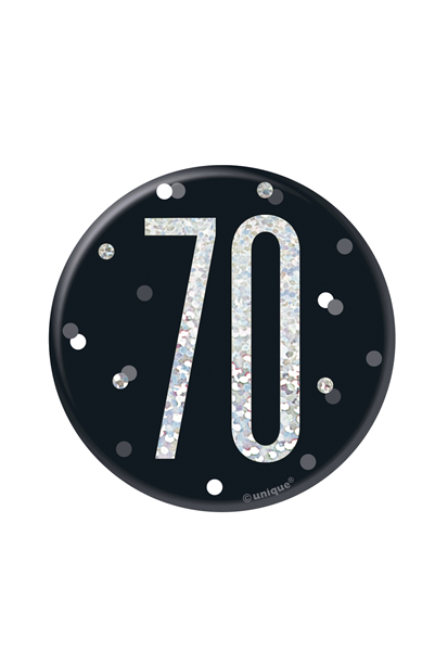 Black Glitz 70th Birthday 3" Badge