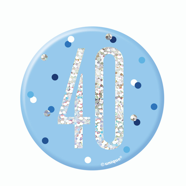 Blue Glitz 40th Birthday 3" Badge