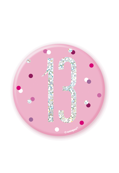 Pink Glitz 13th Birthday 3" Badge