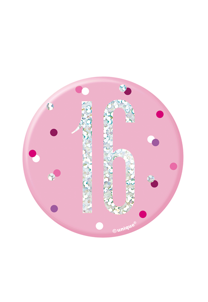 Pink Glitz 16th Birthday 3" Badge