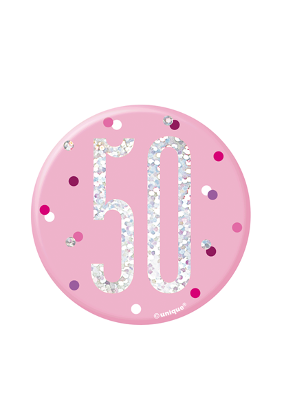 Pink Glitz 50th Birthday 3" Badge