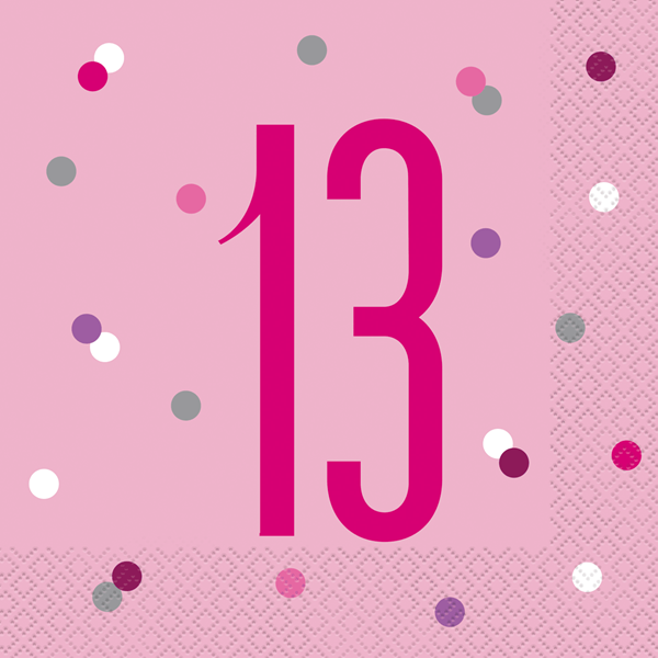 Pink Glitz 13th Birthday Napkins 16pk