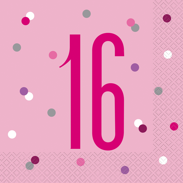 Pink Glitz 16th Birthday Napkins 16pk