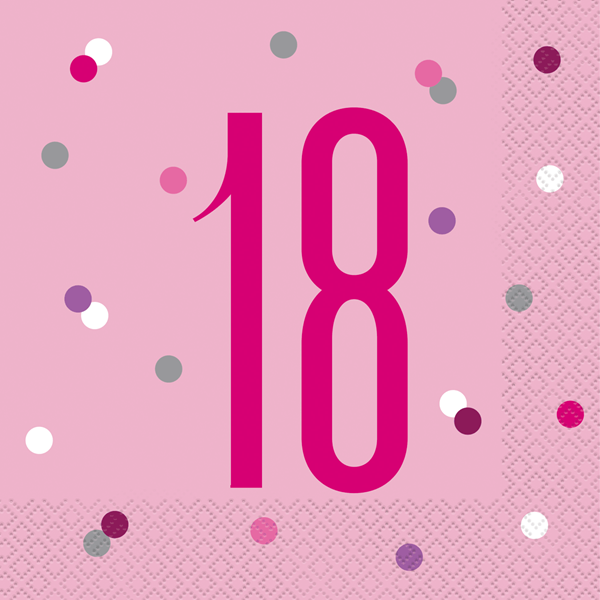 Pink Glitz 18th Birthday Napkins 16pk