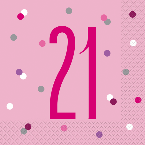 Pink Glitz 21st Birthday Napkins 16pk