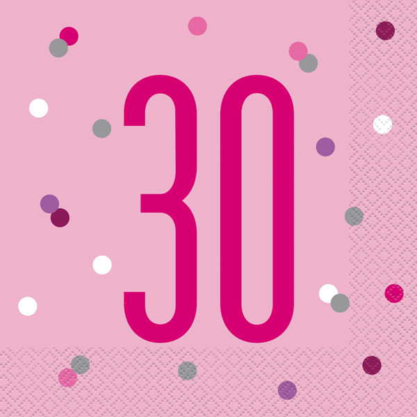 Pink Glitz 30th Birthday Napkins 16pk
