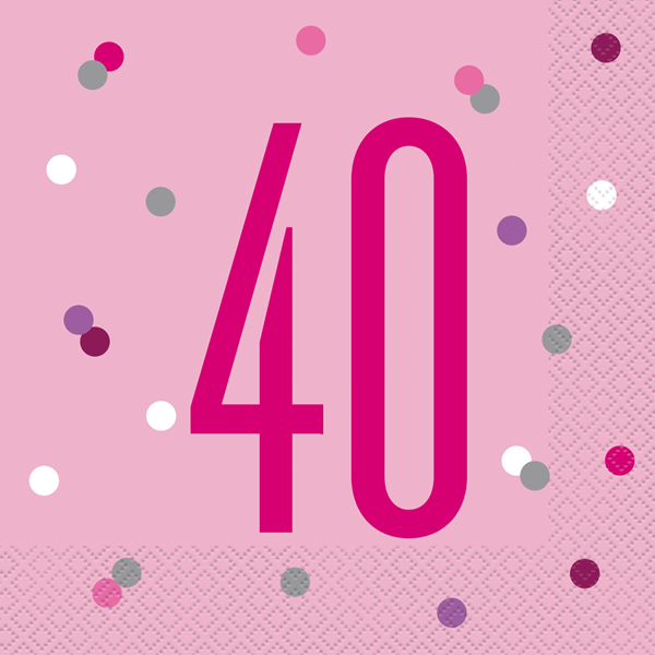 Pink Glitz 40th Birthday Napkins 16pk