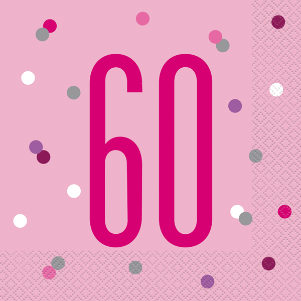 Pink Glitz 60th Birthday Napkins 16pk