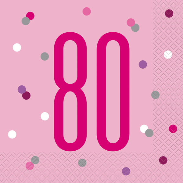Pink Glitz 80th Birthday Napkins 16pk