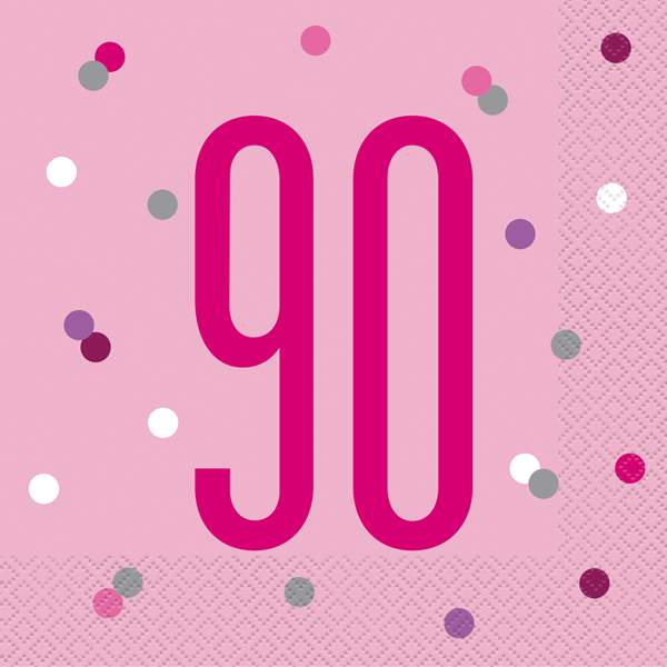 Pink Glitz 90th Birthday Napkins 16pk